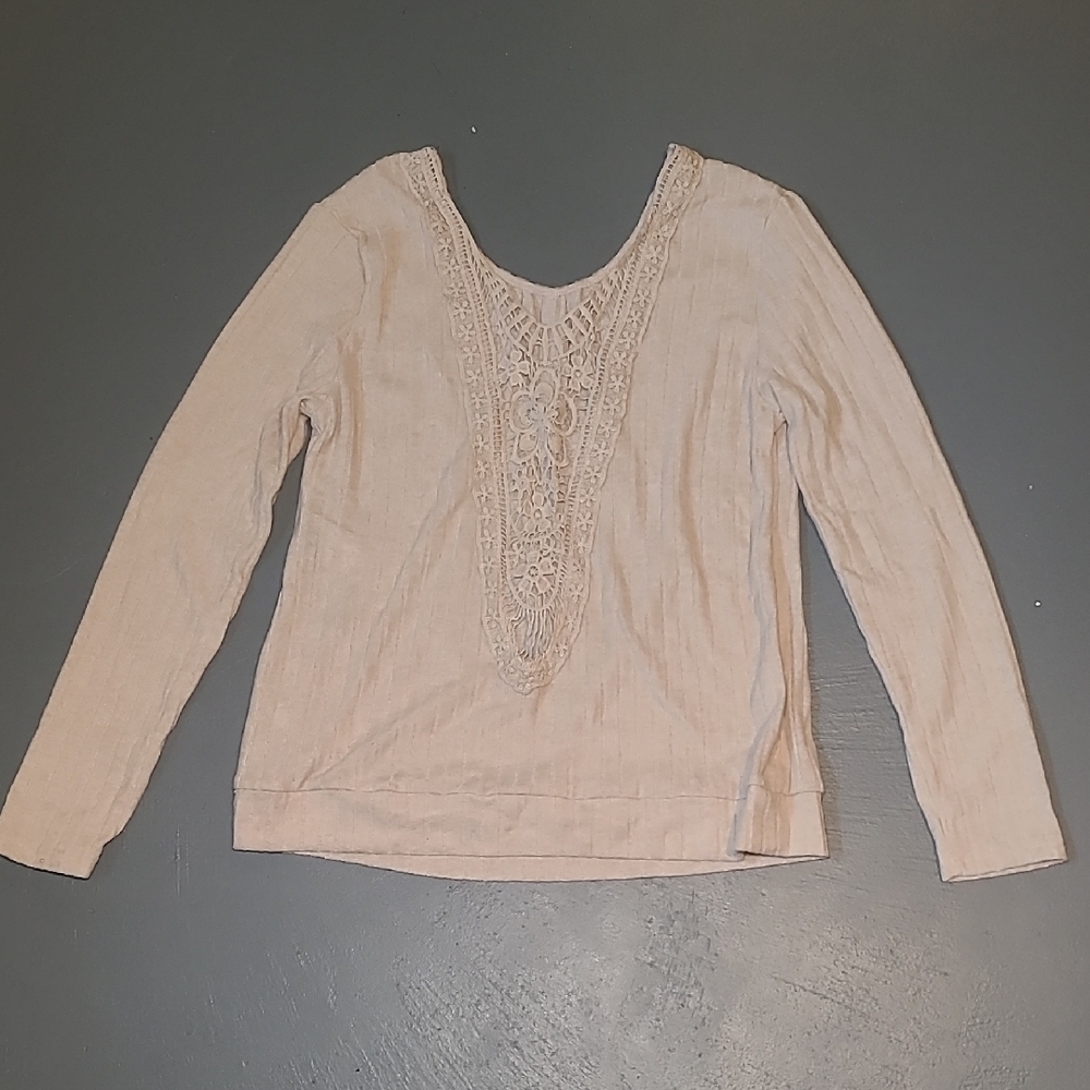 SHEIN Beige Lace Accent Blouse